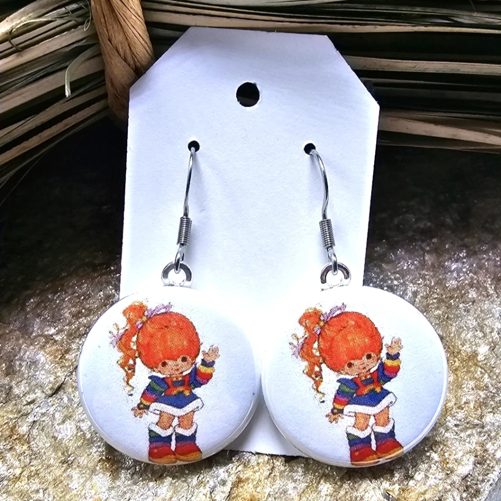 Rainbow Bright Earrings 80's Pop Culture Cartoon Souvenir Dangle Drop Retro